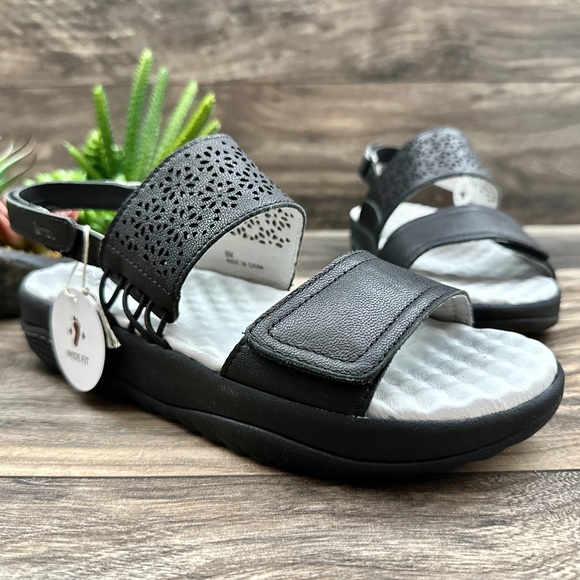 NIBNIB Jambu Alba Slingback Rocker Platform Sandal Black Leather - Picture 4 of 14